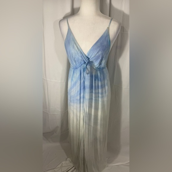 Gypsy 05 Ombre Satin Maxi Dress Blue Silver L - Picture 2 of 9